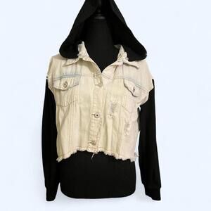 Denim hooded cropped jacket Size Small